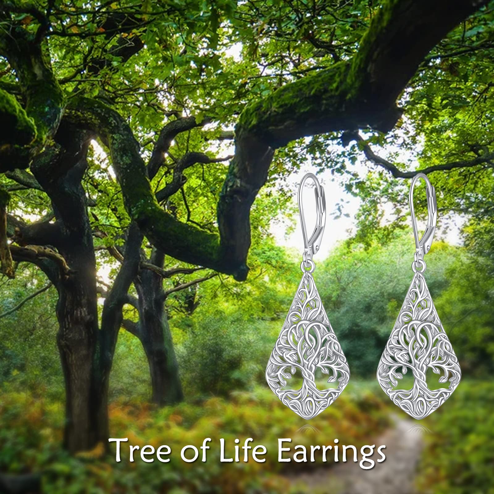 Leverback Earrings for Women Tree of Life Drop Earrings 925 Sterling Silver Dangle Dangling Family Tree Jewelry for Women Wife Mom