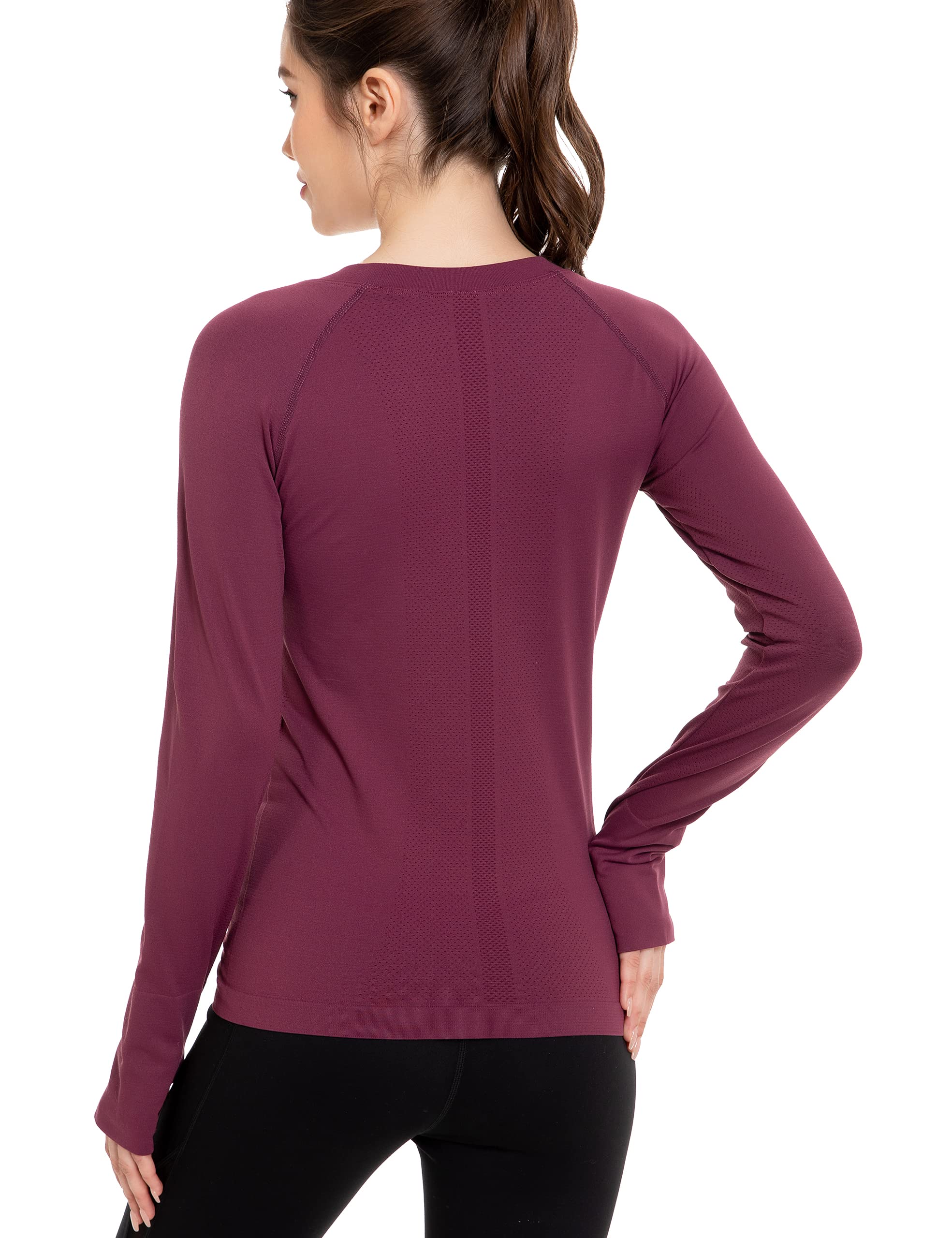 ANNVA U.S.A. Long Sleeve Workout Shirts for Women Swiftly Tech,Athletic Yoga Tops Gym Workout Tops Soft & Stretchy Slim Fit(DarkRed,S)