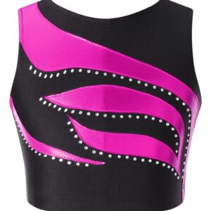 easyforever Kids Girls Sleeveless Shiny Rhinestone Ballet Dance Crop Tank Top Yoga Vest Sports Gymnastic Workout Bra Hot Pink 8 Years