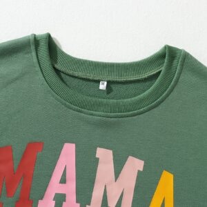 KEKEMI Mama Sweatshirt For Women Crewneck Mama Letter Print Pullover Tops Long Sleeve Mom Life Shirts Casual MAMA Graphic Top（Green-05,Small