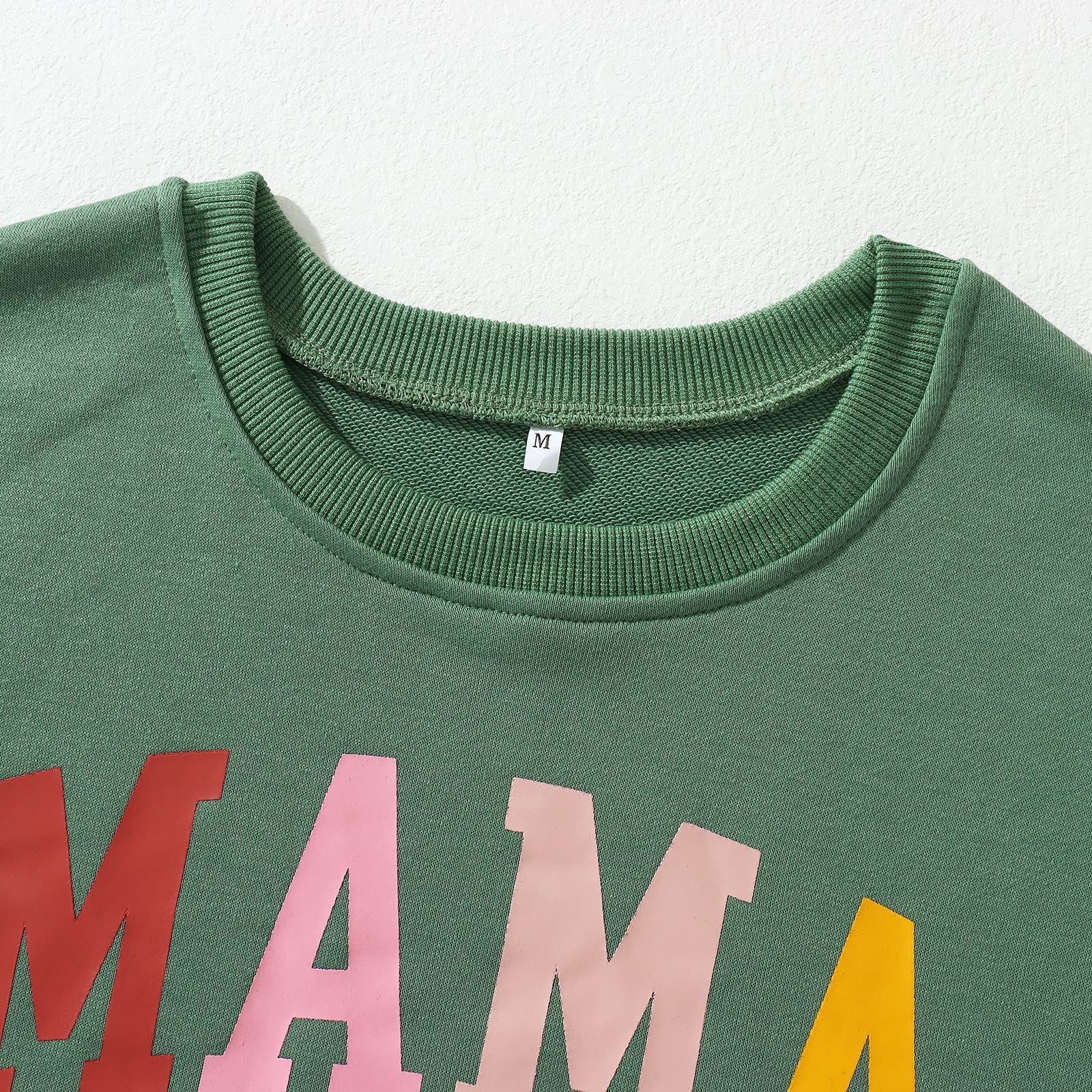 KEKEMI Mama Sweatshirt For Women Crewneck Mama Letter Print Pullover Tops Long Sleeve Mom Life Shirts Casual MAMA Graphic Top（Green-05,Small