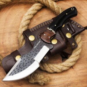 SUSA KNIVES Handmade D2 Steel Tracker Knife - Survival Knife - Camping Knife - Black Tactical Knife - Hunting Knife with Sheath Horizontal Carry Fixed Blade Knife (FORGED TRACKER)