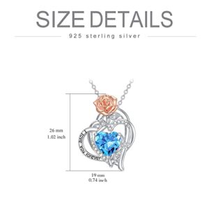 TOUPOP Christmas Gifts for Women Heart Necklaces for Women Sterling Silver Rose Heart Pendant Necklace with March Birthstone Aquamarine Birthday Christmas Jewelry Gifts for Women Girls Mom Friends