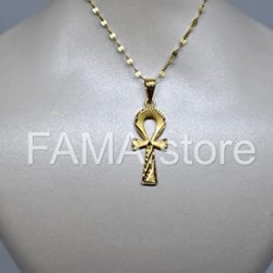 FAMA.store Egyptian Jewelry Ankh Cross Key of Life 18K Solid Yellow Gold necklas Pendant #12