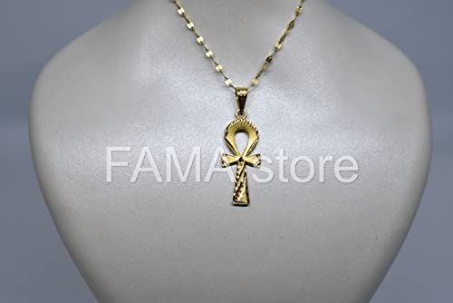 FAMA.store Egyptian Jewelry Ankh Cross Key of Life 18K Solid Yellow Gold necklas Pendant #12