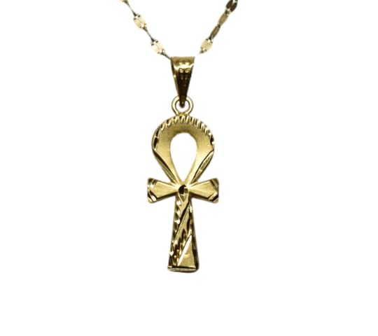 FAMA.store Egyptian Jewelry Ankh Cross Key of Life 18K Solid Yellow Gold necklas Pendant #12