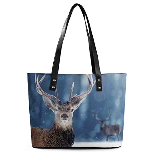 Womens Handbag Deer Winter Snow Leather Tote Bag Top Handle Satchel Bags For Lady