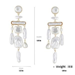 Donabus Statement Pearl Dangle Earring Luxury Chandelier Earring Gold and Pearl Earring Organic Style Earring Hoop Earring (D)