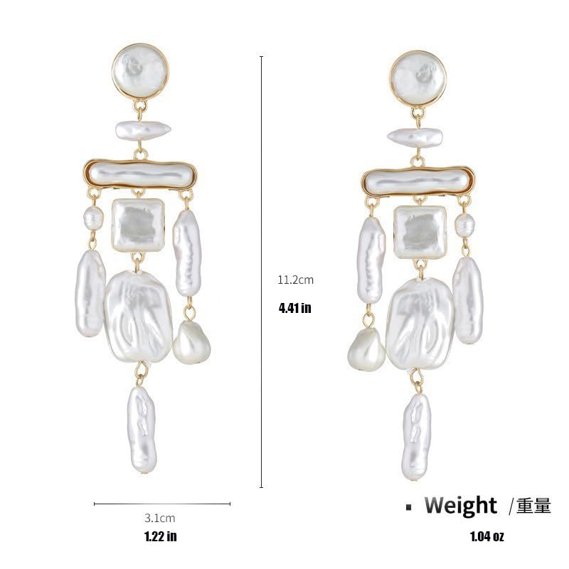 Donabus Statement Pearl Dangle Earring Luxury Chandelier Earring Gold and Pearl Earring Organic Style Earring Hoop Earring (D)