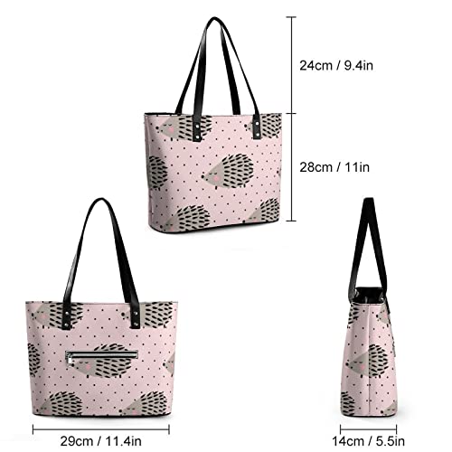 Womens Handbag Hedgehog Pattern Pink Leather Tote Bag Top Handle Satchel Bags For Lady