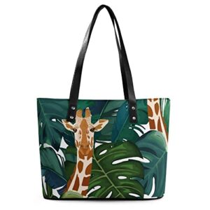 womens handbag palm tree giraffe leather tote bag top handle satchel bags for lady