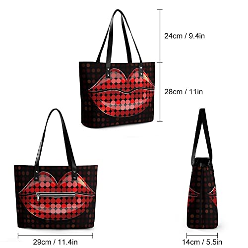 Womens Handbag Red Lips Leather Tote Bag Top Handle Satchel Bags For Lady