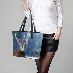 Womens Handbag Deer Winter Snow Leather Tote Bag Top Handle Satchel Bags For Lady