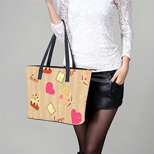 Womens Handbag Heart Love Pattern Leather Tote Bag Top Handle Satchel Bags For Lady