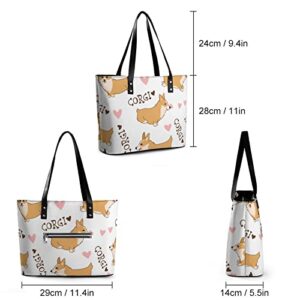 Womens Handbag Welsh Corgi Dog Pattern Leather Tote Bag Top Handle Satchel Bags For Lady