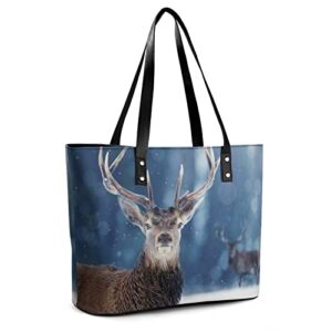 Womens Handbag Deer Winter Snow Leather Tote Bag Top Handle Satchel Bags For Lady