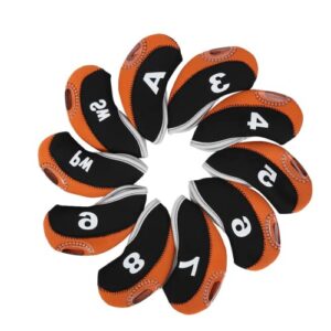 Putter Cover, Golf Covers Machine Washable 10pcs Waterproof Golf Driver Head Cover Golf Club Iron Head Covers Tough for Golf Lovers(Black Orange + Number)