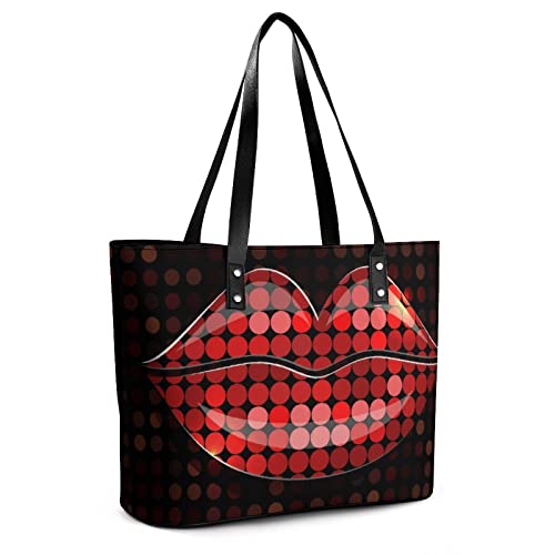 Womens Handbag Red Lips Leather Tote Bag Top Handle Satchel Bags For Lady