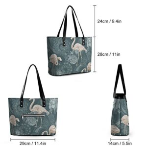 Womens Handbag Flamingos And Flowers Leather Tote Bag Top Handle Satchel Bags For Lady