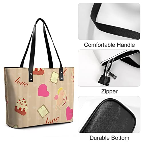 Womens Handbag Heart Love Pattern Leather Tote Bag Top Handle Satchel Bags For Lady