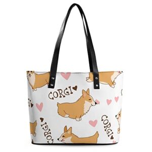 womens handbag welsh corgi dog pattern leather tote bag top handle satchel bags for lady