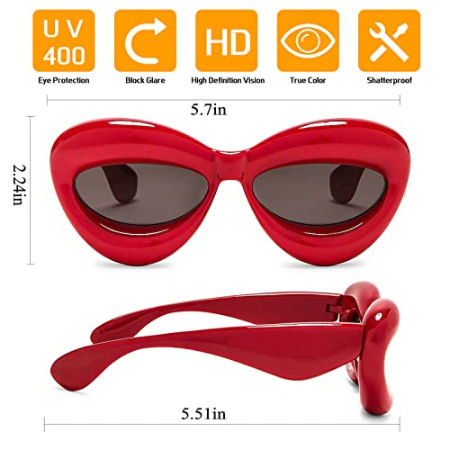 Akirawang Fashion Trendy Cat-eye Sunglasses for Women Oversized Thick Frame Sexy Lip Candy Color Glasses Designer Style