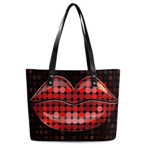 Womens Handbag Red Lips Leather Tote Bag Top Handle Satchel Bags For Lady