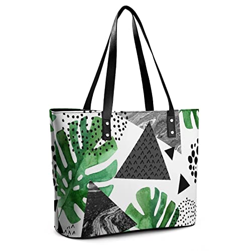 Womens Handbag Tropical Leaves Marble Textures Leather Tote Bag Top Handle Satchel Bags For Lady