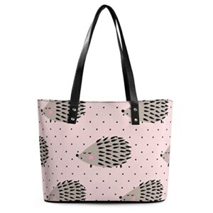 womens handbag hedgehog pattern pink leather tote bag top handle satchel bags for lady