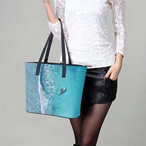 Womens Handbag Wave And Boat Sea Landscape Leather Tote Bag Top Handle Satchel Bags For Lady