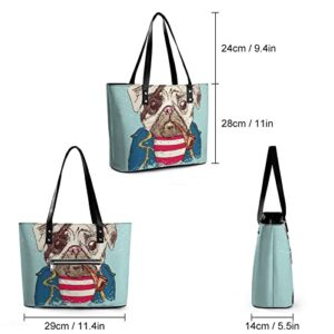 Womens Handbag Pug Dog Leather Tote Bag Top Handle Satchel Bags For Lady