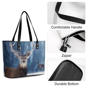 Womens Handbag Deer Winter Snow Leather Tote Bag Top Handle Satchel Bags For Lady