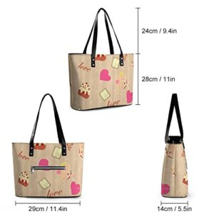 Womens Handbag Heart Love Pattern Leather Tote Bag Top Handle Satchel Bags For Lady