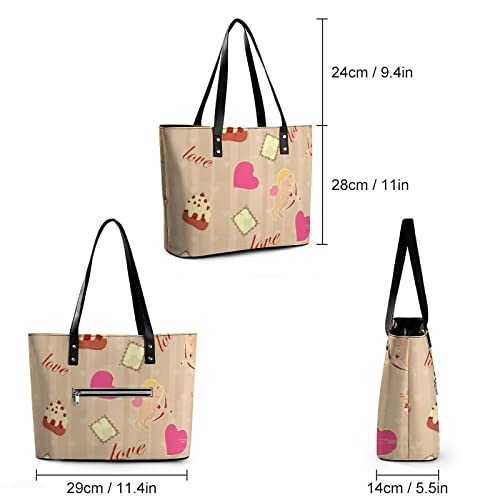 Womens Handbag Heart Love Pattern Leather Tote Bag Top Handle Satchel Bags For Lady