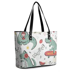 Womens Handbag Dinosaur Skateboard Dino Pattern Leather Tote Bag Top Handle Satchel Bags For Lady