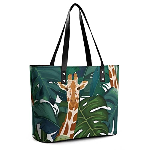 Womens Handbag Palm Tree Giraffe Leather Tote Bag Top Handle Satchel Bags For Lady