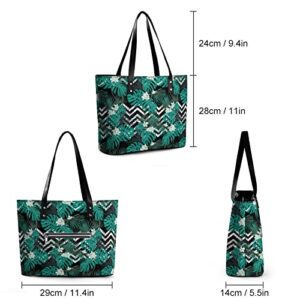 Womens Handbag Palm Leaves Pattern Leather Tote Bag Top Handle Satchel Bags For Lady