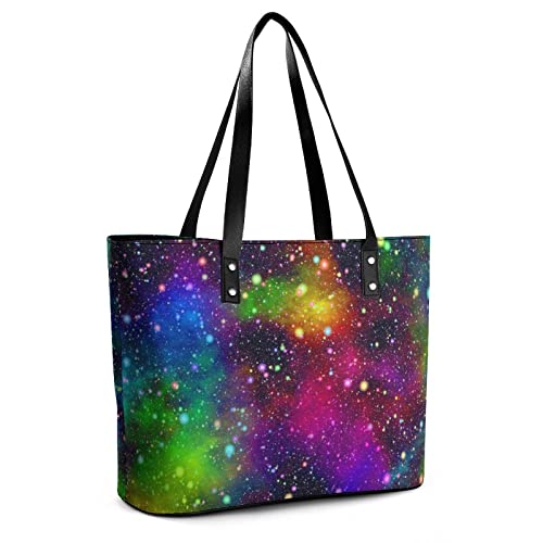 Womens Handbag Rainbow Starry Sky Leather Tote Bag Top Handle Satchel Bags For Lady