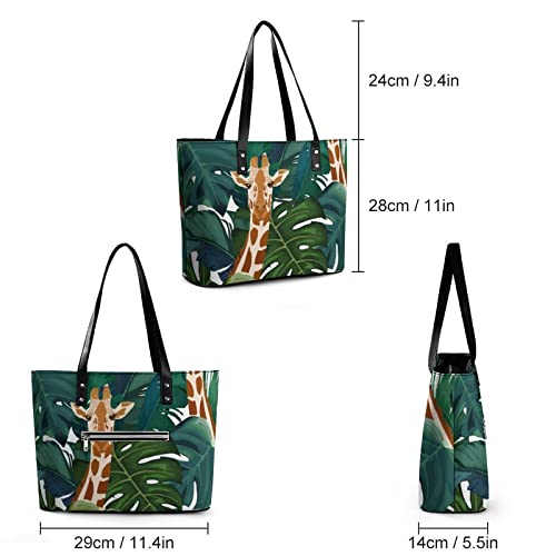 Womens Handbag Palm Tree Giraffe Leather Tote Bag Top Handle Satchel Bags For Lady