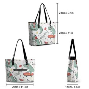 Womens Handbag Dinosaur Skateboard Dino Pattern Leather Tote Bag Top Handle Satchel Bags For Lady