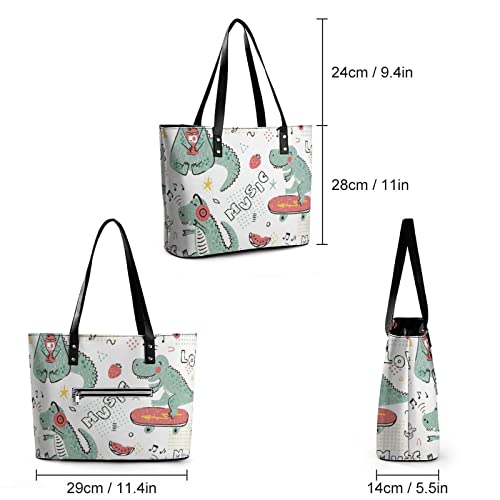 Womens Handbag Dinosaur Skateboard Dino Pattern Leather Tote Bag Top Handle Satchel Bags For Lady