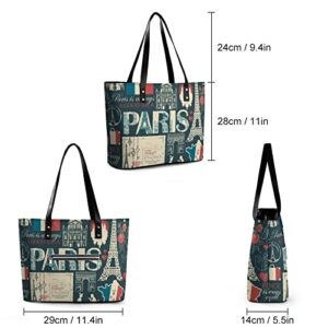 Womens Handbag French Paris Patterns Leather Tote Bag Top Handle Satchel Bags For Lady