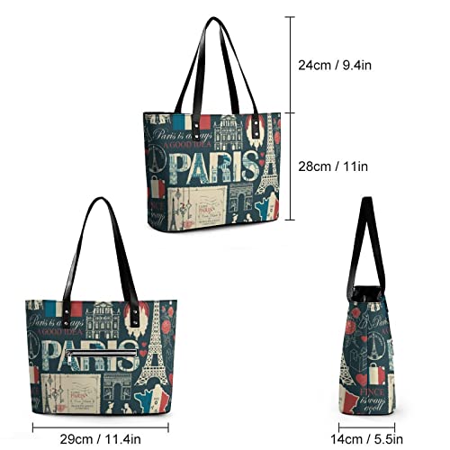 Womens Handbag French Paris Patterns Leather Tote Bag Top Handle Satchel Bags For Lady