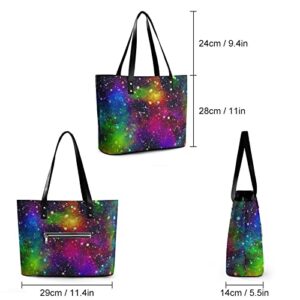 Womens Handbag Rainbow Starry Sky Leather Tote Bag Top Handle Satchel Bags For Lady