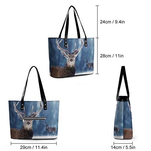 Womens Handbag Deer Winter Snow Leather Tote Bag Top Handle Satchel Bags For Lady