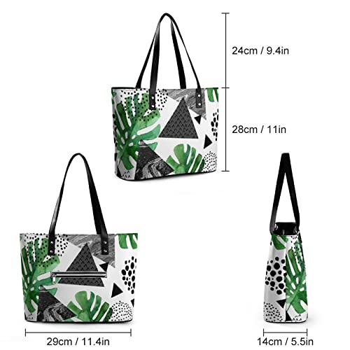 Womens Handbag Tropical Leaves Marble Textures Leather Tote Bag Top Handle Satchel Bags For Lady