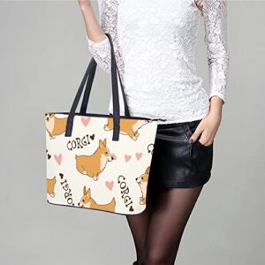 Womens Handbag Welsh Corgi Dog Pattern Leather Tote Bag Top Handle Satchel Bags For Lady