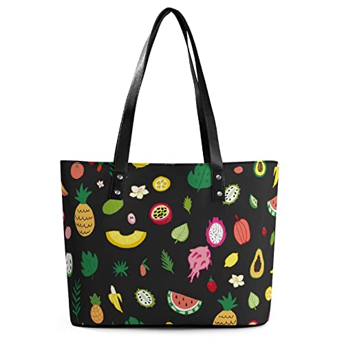 Womens Handbag Colorful Fruits Pattern Leather Tote Bag Top Handle Satchel Bags For Lady