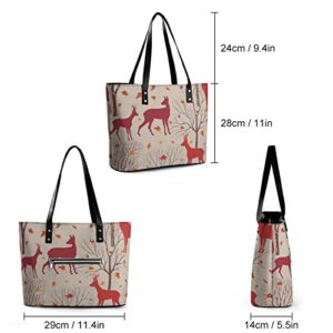 Womens Handbag Reindeer Autumn Forest Leather Tote Bag Top Handle Satchel Bags For Lady