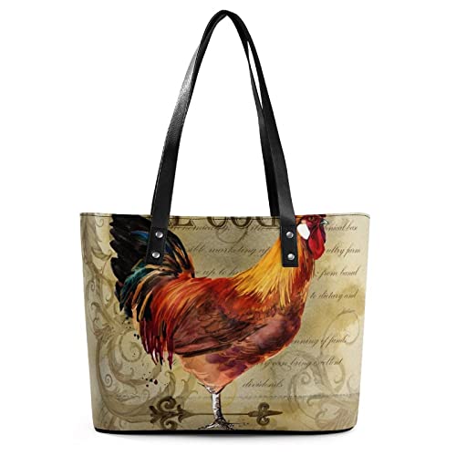 Womens Handbag Rooster Leather Tote Bag Top Handle Satchel Bags For Lady